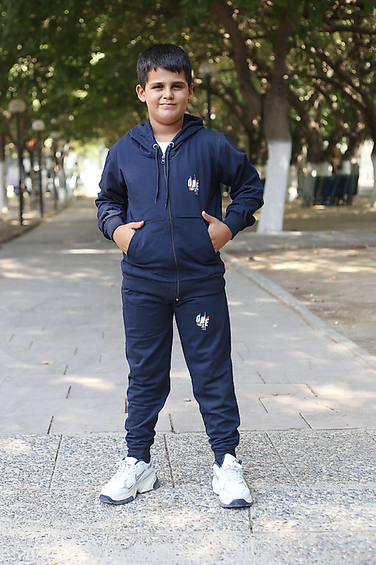 Kapüşonlu Fermuarlı Kanguru Cepli One Baskılı Eşofman Takımı/Lacivert