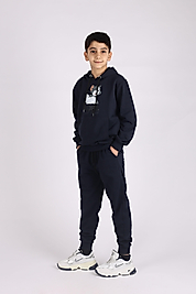 Kapüşonlu Kanguru Cepli Tom Nope Not Today Baskılı Eşofman Takımı/Lacivert