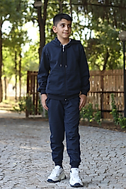 Kapüşonlu Fermuarlı Kanguru Cepli Unisex Eşofman Takımı/Lacivert