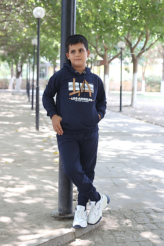 Kapüşonlu Kanguru Cepli Los Angeles Baskılı Eşofman Takımı/Lacivert