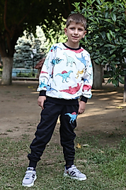 Erkek Çocuk Çok Renkli Dinazor Desenli Eşofman Takımı