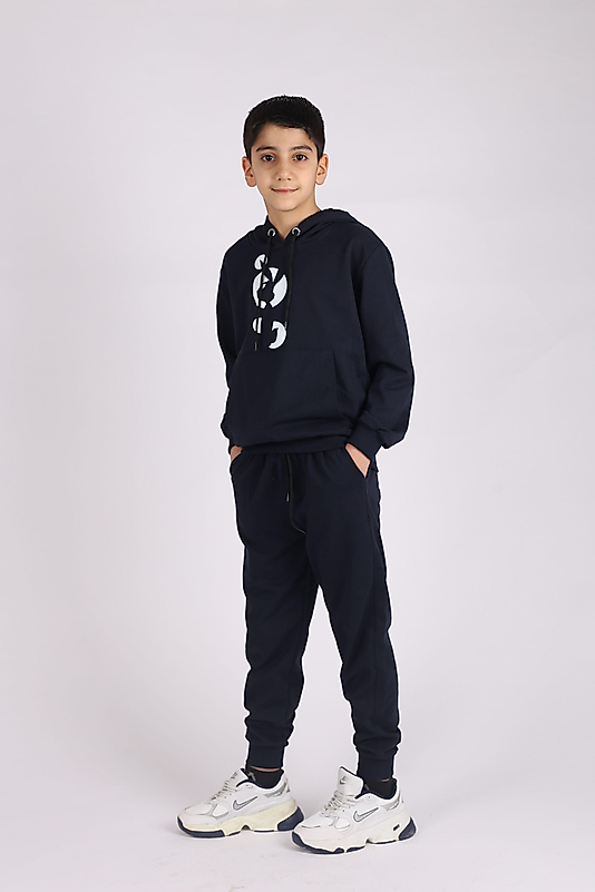 Kapüşonlu Kanguru Cepli Tavşan Baskılı Eşofman Takımı/Lacivert