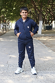 Kapüşonlu Fermuarlı Kanguru Cepli One Baskılı Eşofman Takımı/Lacivert