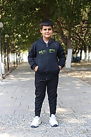 Kapüşonlu Fermuarlı Kanguru Cepli Realistic Baskılı Eşofman Takımı/Lacivert