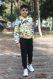 Full Desenli Kapüşonlu Unısex Çocuk Eşofman Takımı