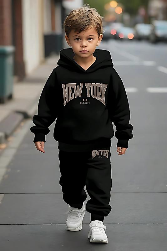 NEW YORK USA Baskılı Kapşonlu Çocuk Eşofman Takımı/siyah