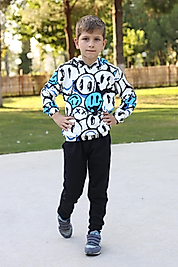 Emoji Desenli Kapüşonlu Unısex Çocuk Eşofman Takımı