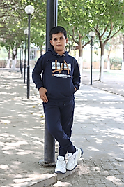 Kapüşonlu Kanguru Cepli Los Angeles Baskılı Eşofman Takımı/Lacivert