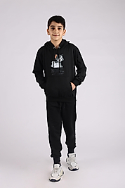 Kapüşonlu Kanguru Cepli Tom Nope Not Today Baskılı Eşofman Takımı/Siyah