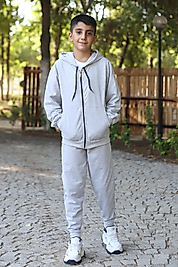 Kapüşonlu Fermuarlı Kanguru Cepli Unisex Eşofman Takımı/Gri