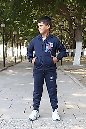 Kapüşonlu Fermuarlı Kanguru Cepli Örümcek Adam Baskılı Eşofman Takımı/Lacivert