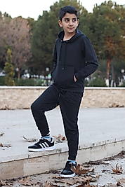 Kapüşonlu Erkek Çocuk Düz Renk Eşofman Takımı/Antrasit