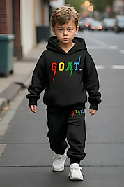 Goat Yazı Baskılı Kapşonlu Çocuk Eşofman Takımı/siyah
